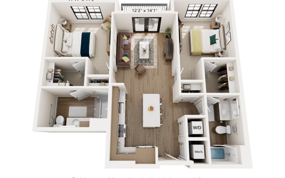 The Underwood - 2 bedroom floorplan layout with 2 bathrooms and 1080 square feet